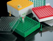 Cryovial rack with lid, PP, 9x9 holes, yellow