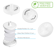 Fecskendőszűrő, PFAS mentes, poliéterszulfon, 0,22µm, átmérő: 25 mm, üvegszálas előszűrővel, PP ház, 10 db / csomag