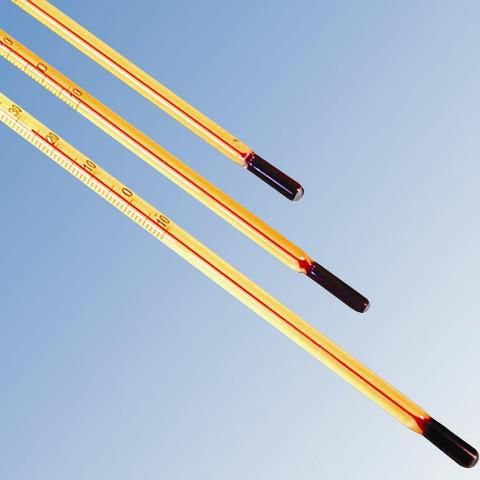 Laboratory thermometer with red filling, normal division
