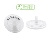 Syringe filter, PFAS free, glass fiber, 1µm, diameter: 25 mm, PP housing, 100 pcs / pack